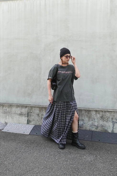 チェックスリットボタンスカート